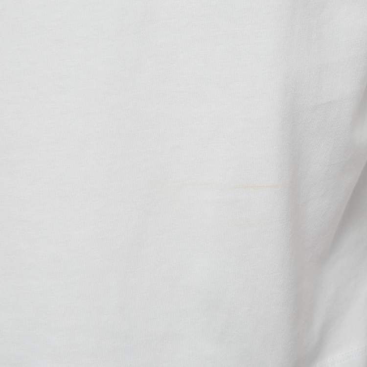 Pre Owned Emporio Armani White Cotton Logo Lace Trimmed T-Shirt M