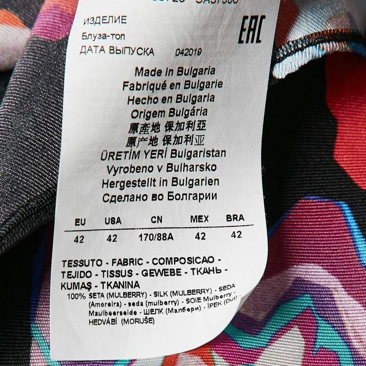 Pre Owned Emporio Armani Black Floral Abstract Print Silk Top L