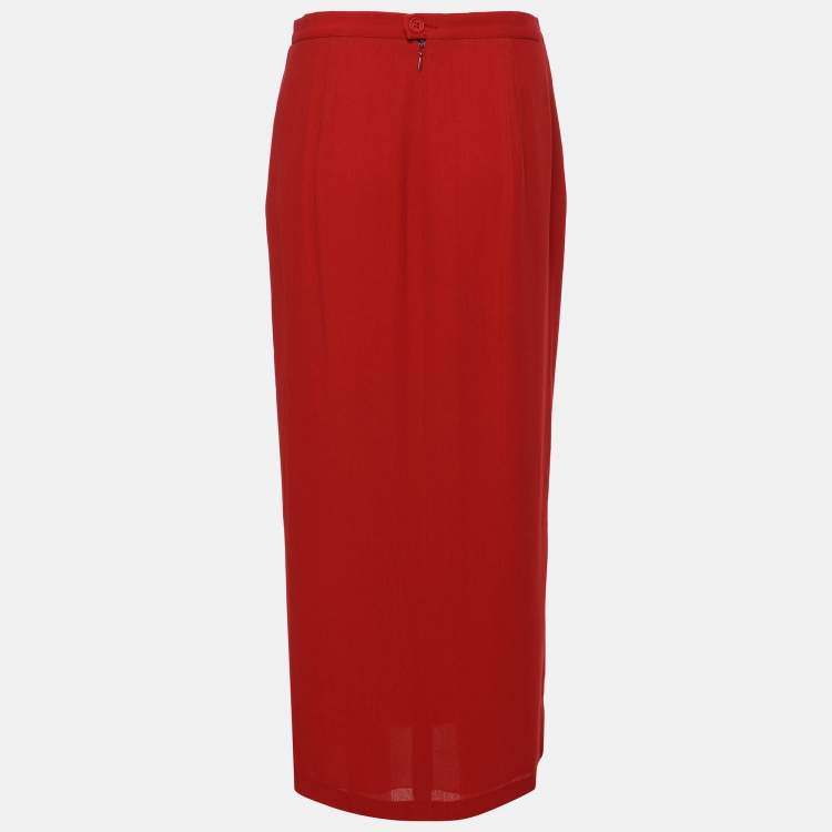Pre Owned Emporio Armani Red Viscose Maxi Skirt M