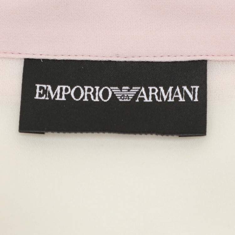 Pre Owned Emporio Armani Cream/Pink Silk Button Front Shirt L