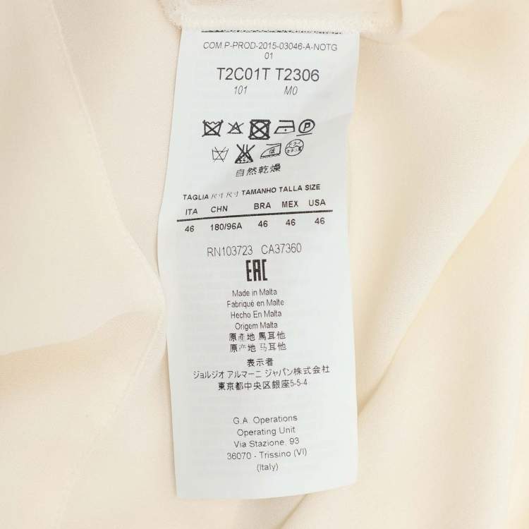 Pre Owned Emporio Armani Cream/Pink Silk Button Front Shirt L