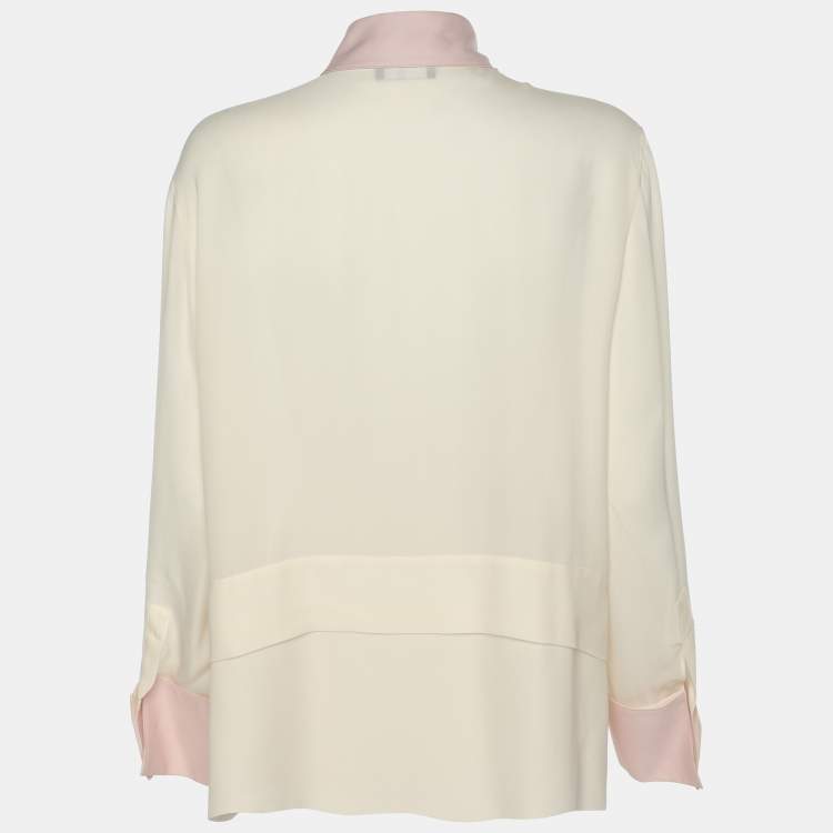 Pre Owned Emporio Armani Cream/Pink Silk Button Front Shirt L