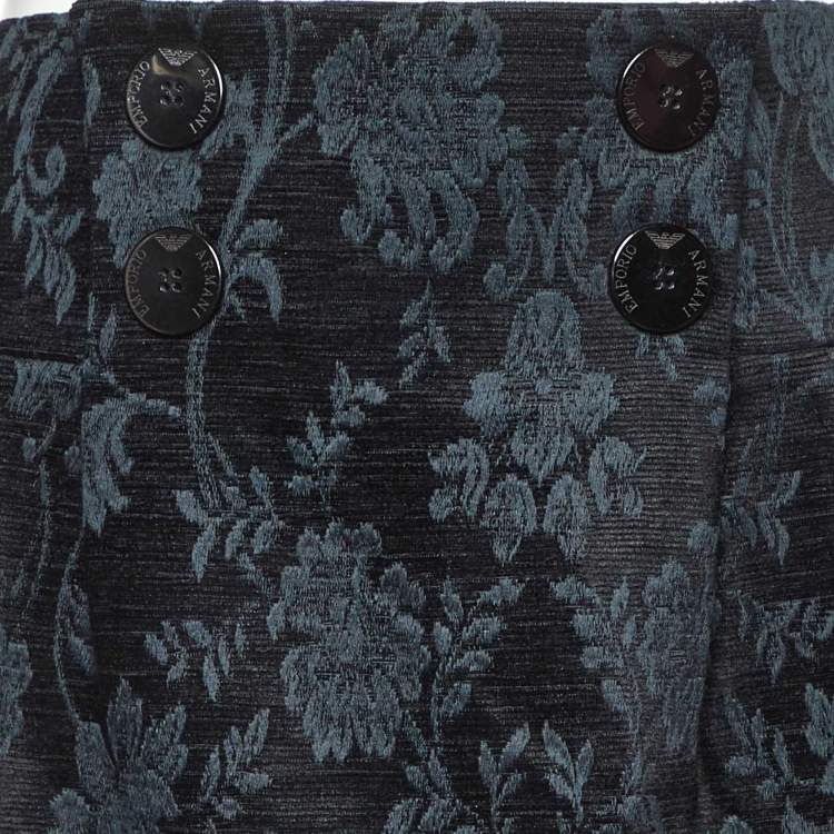 Pre Owned Emporio Armani Black Floral Jacquard Midi Skirt M