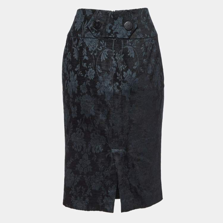 Pre Owned Emporio Armani Black Floral Jacquard Midi Skirt M