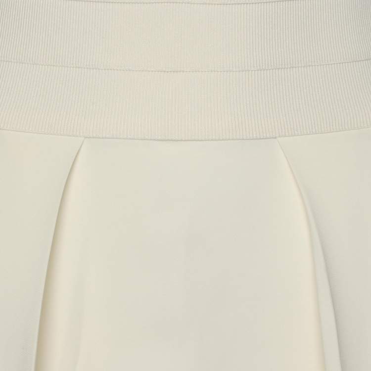 Pre Owned Emporio Armani Cream Viscose Blend Pleated Mini Skirt M