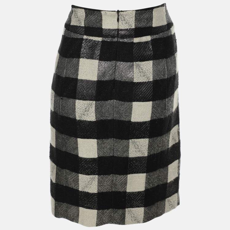 Pre Owned Emporio Armani Black/White Checkered Lurex Blend Midi Skirt M