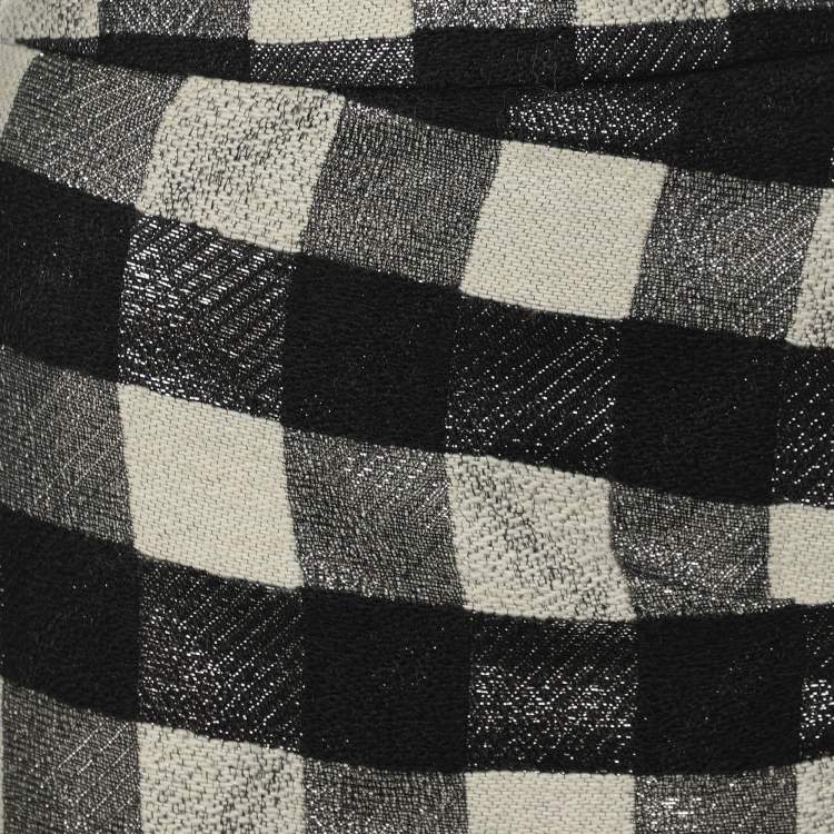 Pre Owned Emporio Armani Black/White Checkered Lurex Blend Midi Skirt M