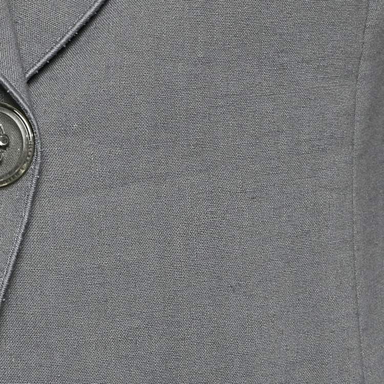 Pre Owned Emporio Armani Grey Wool Blend Pleated Shoulder Blazer M