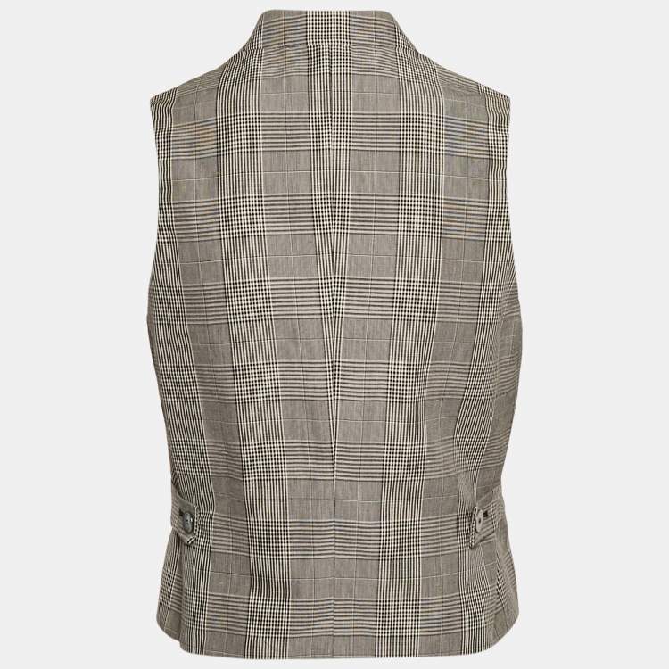 Pre Owned Emporio Armani Grey Checked Wool Blend Double Breasted Vest S