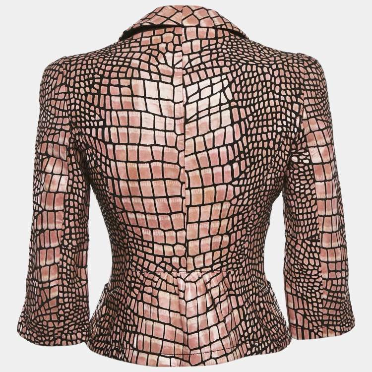 Pre Owned Emporio Armani Pink/Black Python Pattern Leather Jacket S