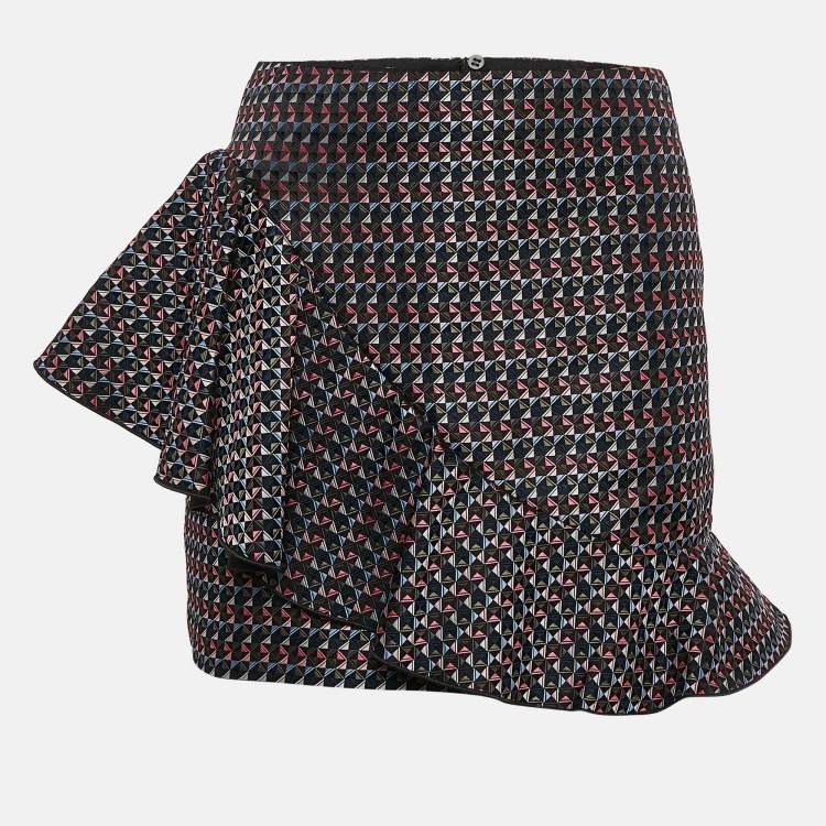 Pre Owned Emporio Armani Multicolor Geometric Jacquard Ruffled Mini Skirt S
