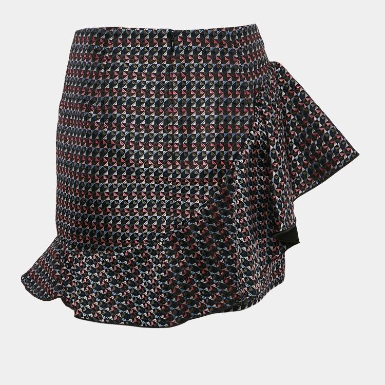 Pre Owned Emporio Armani Multicolor Geometric Jacquard Ruffled Mini Skirt S