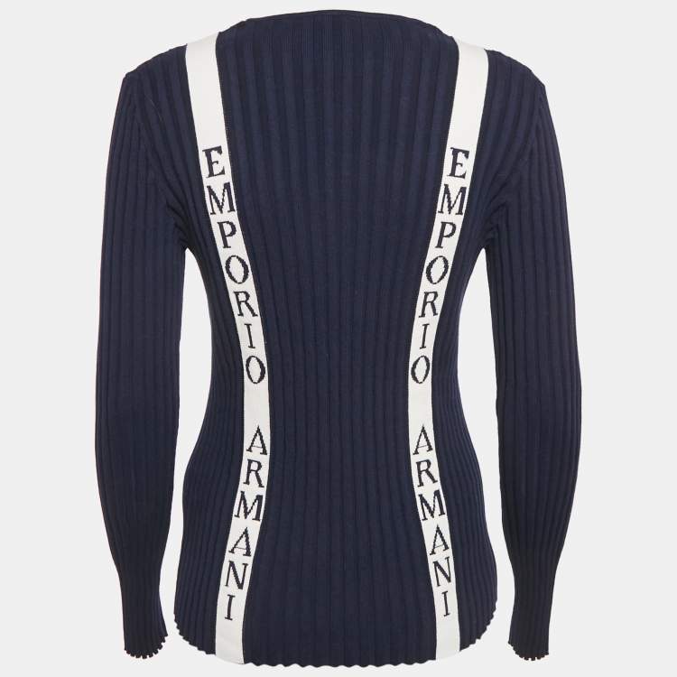 Pre Owned Emporio Armani Icon Navy Blue Logo Cotton Knit Jumper XL