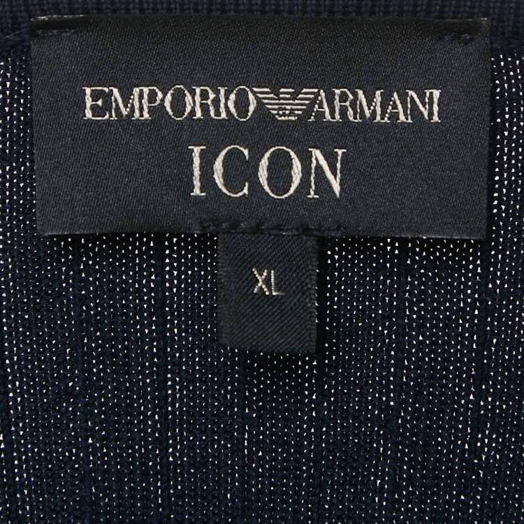 Pre Owned Emporio Armani Icon Navy Blue Logo Cotton Knit Jumper XL