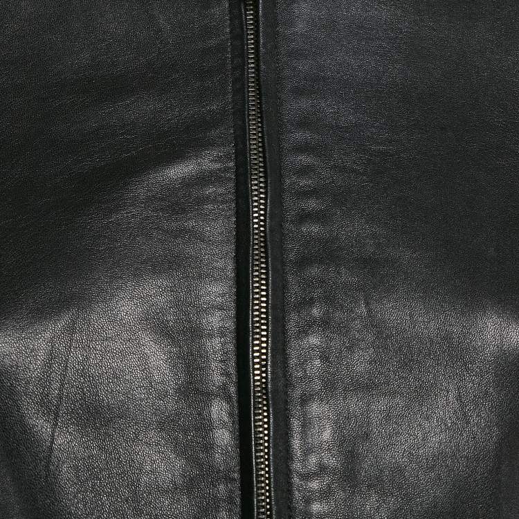 Pre Owned Emporio Armani Black Leather Cut-Out Detail Jacket S