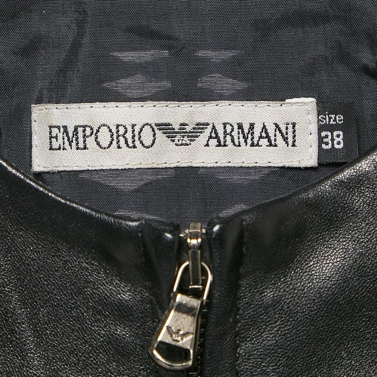 Pre Owned Emporio Armani Black Leather Cut-Out Detail Jacket S