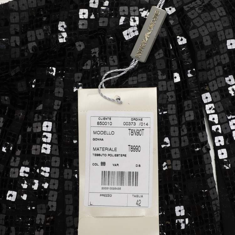 Pre Owned Emporio Armani Black Sequin Mini Skirt M