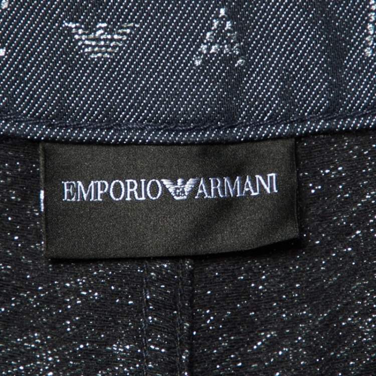 Pre Owned Emporio Armani Navy Blue Logo Lurex Detail Cotton J45 Regular Fit Jeans M/Waist 34"