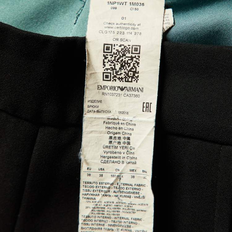 Pre Owned Emporio Armani Black Crepe Tapered Pants S