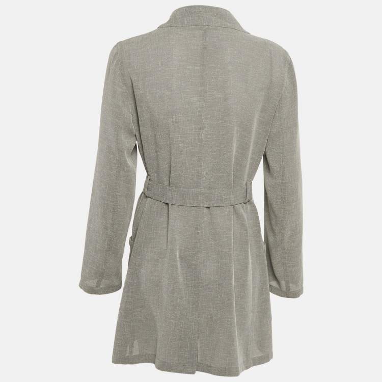 Pre Owned Emporio Armani Grey Synthetic Belted Coat S