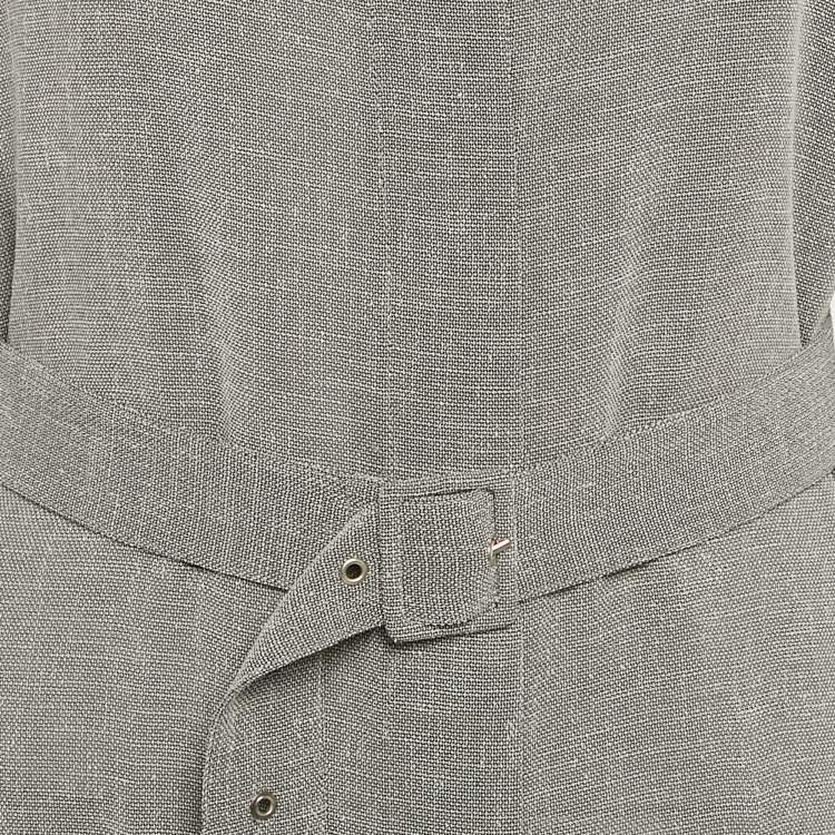 Pre Owned Emporio Armani Grey Synthetic Belted Coat S