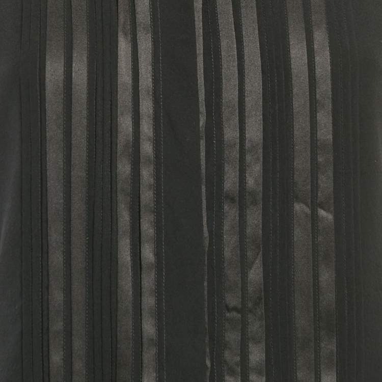 Pre Owned Emporio Armani Black Silk Pleat Detail Ruffled Sleeveless Blouse M