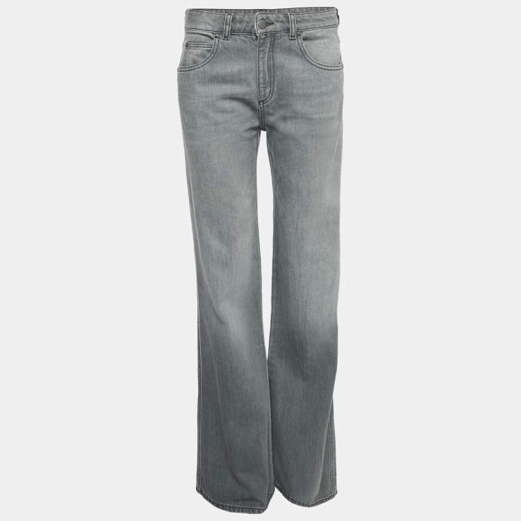 Pre Owned Emporio Armani Grey Washed Denim Wide Leg Jeans Waist 28"