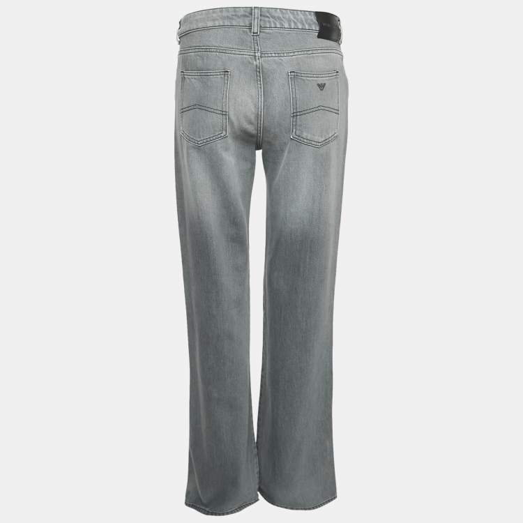 Pre Owned Emporio Armani Grey Washed Denim Wide Leg Jeans Waist 28"
