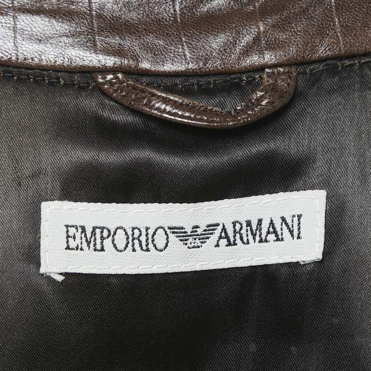 Pre Owned Emporio Armani Brown Textured Leather Jacket M