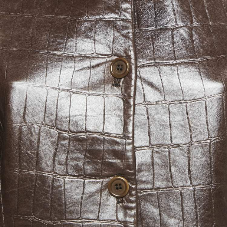 Pre Owned Emporio Armani Brown Textured Leather Jacket M