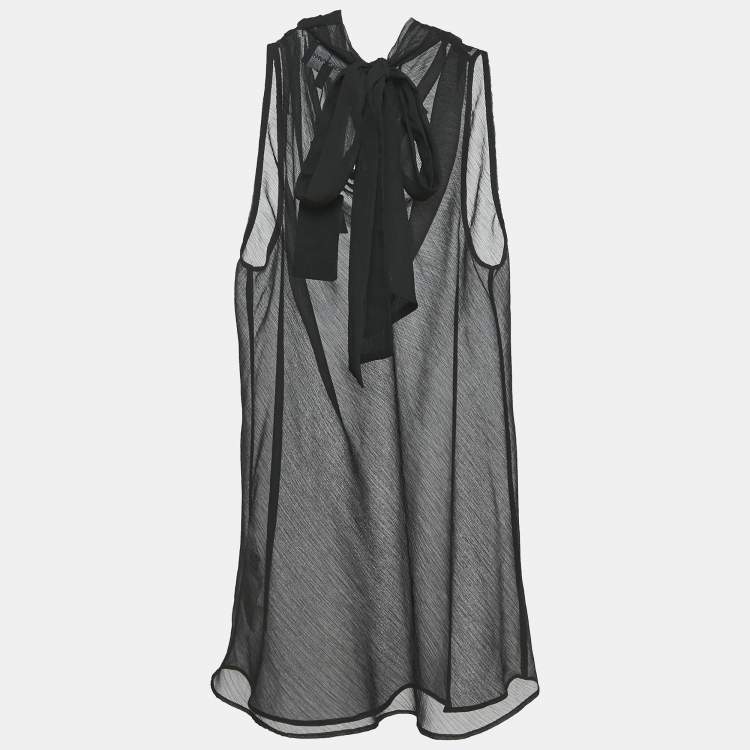 Pre Owned Emporio Armani Black Sheer Crepe Sleeveless Top M