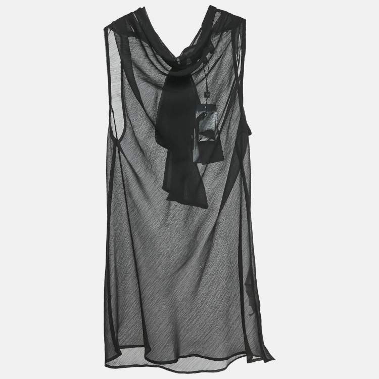Pre Owned Emporio Armani Black Sheer Crepe Sleeveless Top M