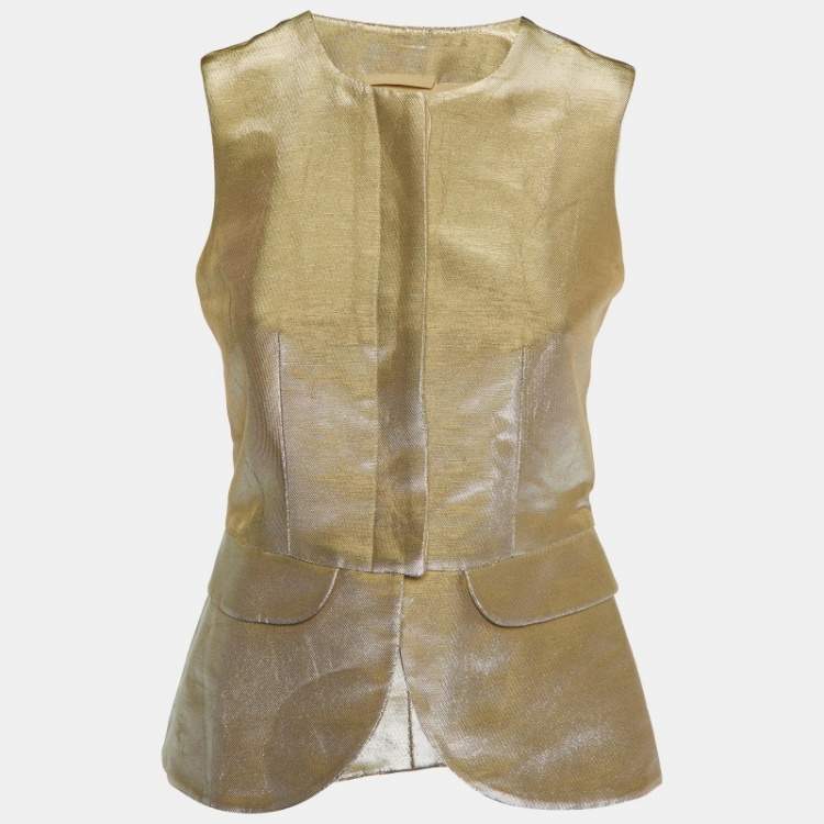 Pre Owned Emporio Armani Metallic Gold Lurex Cotton Peplum Vest S