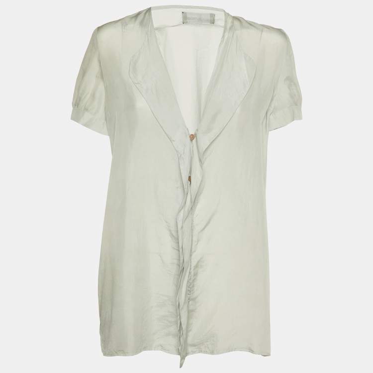Pre Owned Emporio Armani Pale Grey Silk Button Front Blouse M