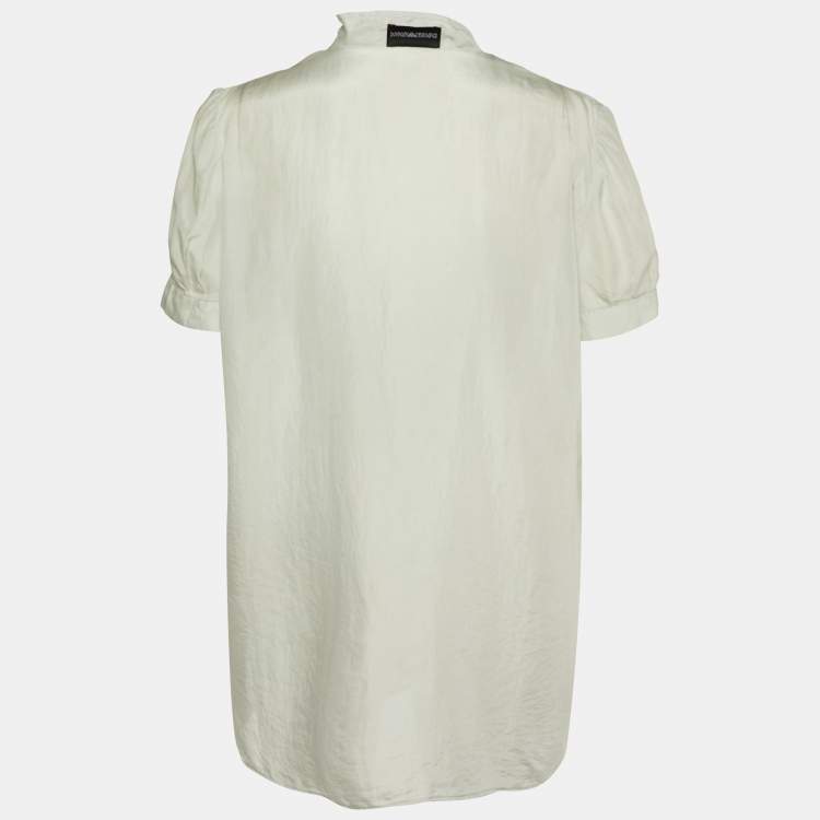 Pre Owned Emporio Armani Pale Grey Silk Button Front Blouse M