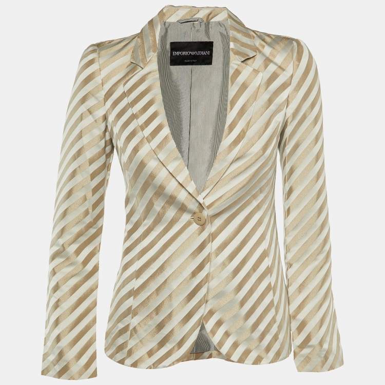 Pre Owned Emporio Armani Metallic Diagonal Striped Sateen Tailored Jacket S