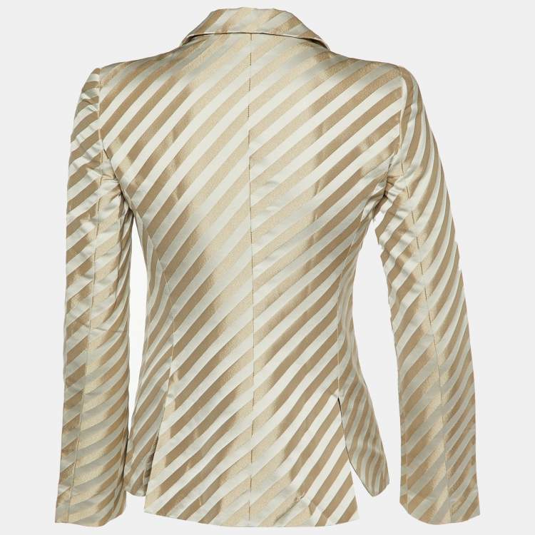 Pre Owned Emporio Armani Metallic Diagonal Striped Sateen Tailored Jacket S