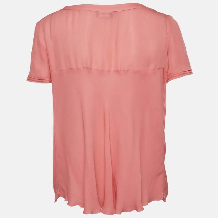 Pre Owned Emporio Armani Pink Chiffon Raw Edge Trim Top L