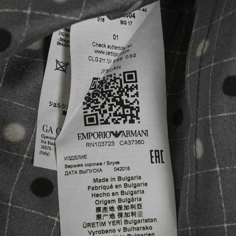 Pre Owned Emporio Armani Grey Dots and Checks Print Silk Pleated Shirt L