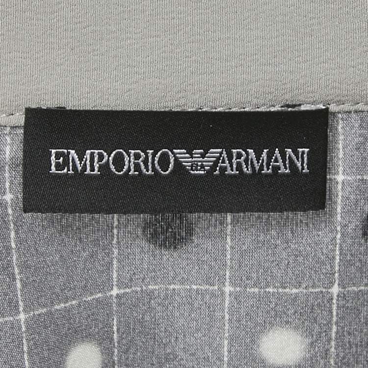 Pre Owned Emporio Armani Grey Dots and Checks Print Silk Pleated Shirt L