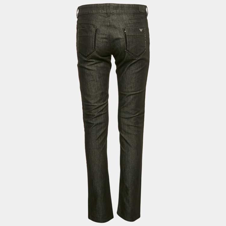 Pre Owned Emporio Armani Grey Sequin Embroidered Denim Dakota Jeans M Waist 29"