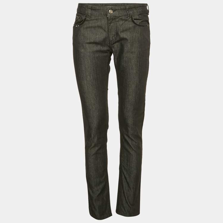Pre Owned Emporio Armani Grey Sequin Embroidered Denim Dakota Jeans M Waist 29"