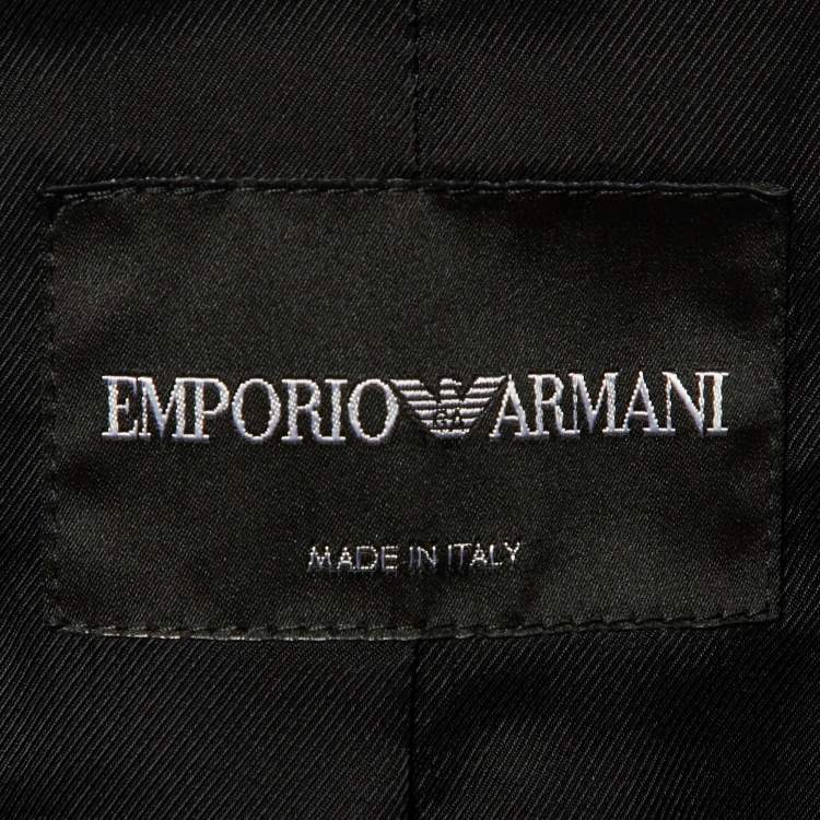Pre Owned Emporio Armani Black Satin Embellished Patch Detail Blazer M