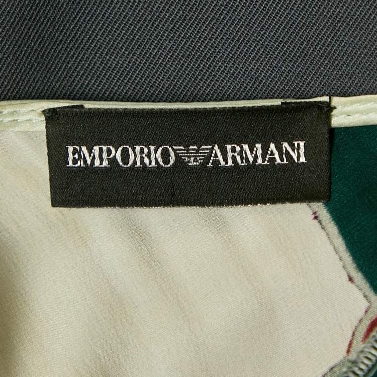 Pre Owned Emporio Armani Pink/Grey Floral Print Satin and Wool Ruffled Short Dress M