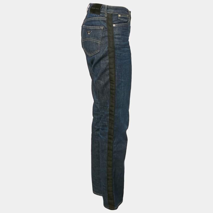 Pre Owned Emporio Armani Blue Washed Denim Side Band Detail Jeans Waist 28"