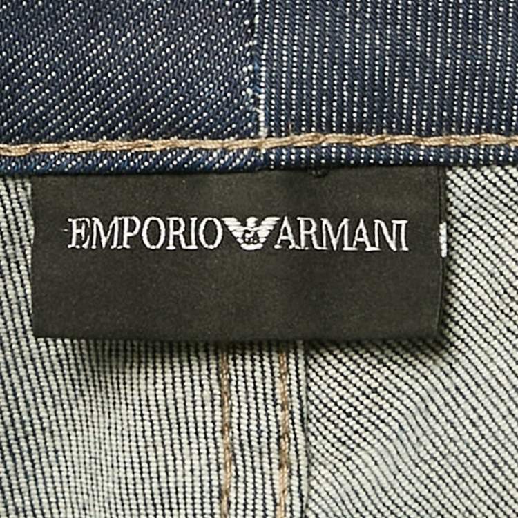 Pre Owned Emporio Armani Blue Washed Denim Side Band Detail Jeans Waist 28"