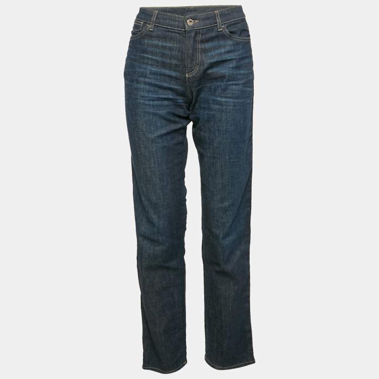 Pre Owned Emporio Armani Blue Washed Denim Side Band Detail Jeans Waist 28"