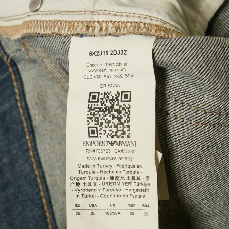 Pre Owned Emporio Armani Blue Washed Denim Side Band Detail Jeans Waist 28"