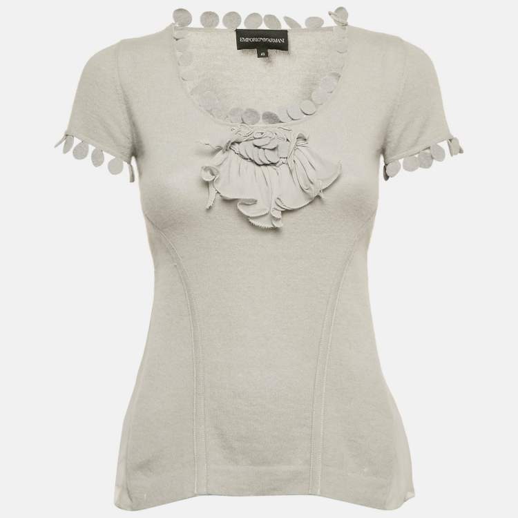 Pre Owned Emporio Armani Grey Wool Knit Embellished Top S