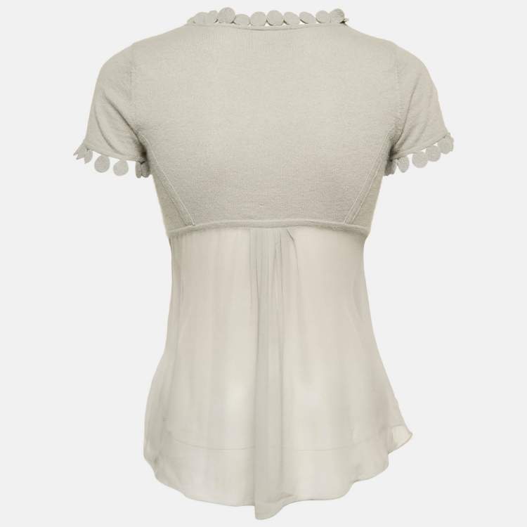 Pre Owned Emporio Armani Grey Wool Knit Embellished Top S